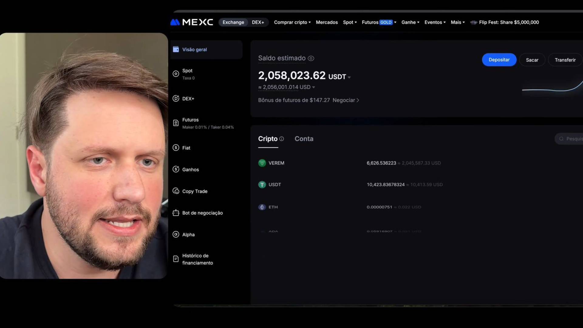 Augusto Backes mostrou conta com US$ 2 milhões em VEREM antes de colapso da criptomoeda