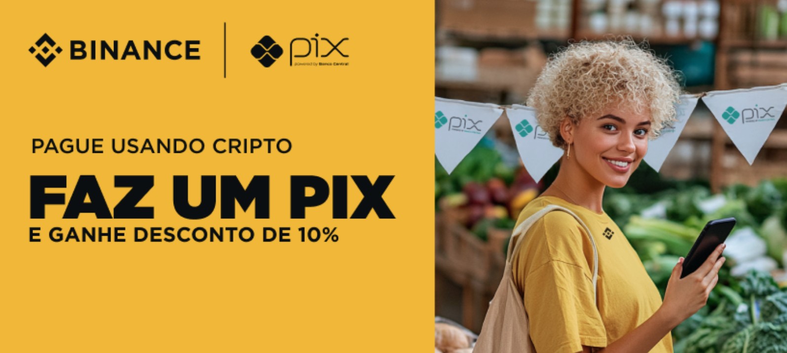 Binance lança campanha oferecendo 10% de desconto em pagamentos com Pix
