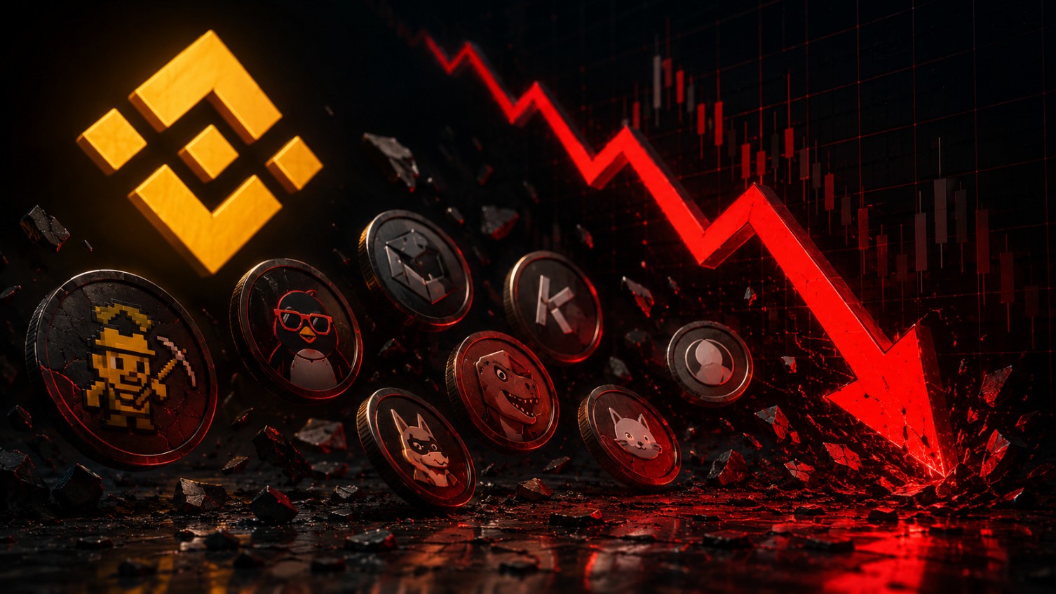 Binance Alpha anuncia remoção de mais 12 criptomoedas e faz preços caírem até 94,5%